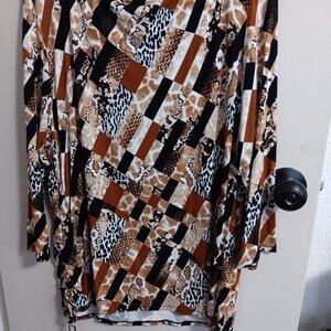 Womens Large 3/4 Sleeve Animal Print Blocks Dressy Blouse